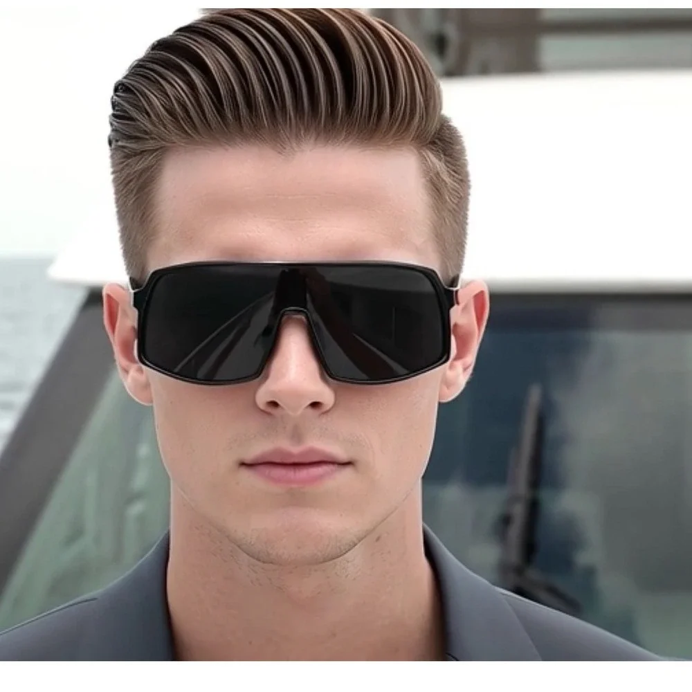 Shield Sunglasses Men's Sport UV400 Protection‎ Dark Black Lens Trendy Fishing